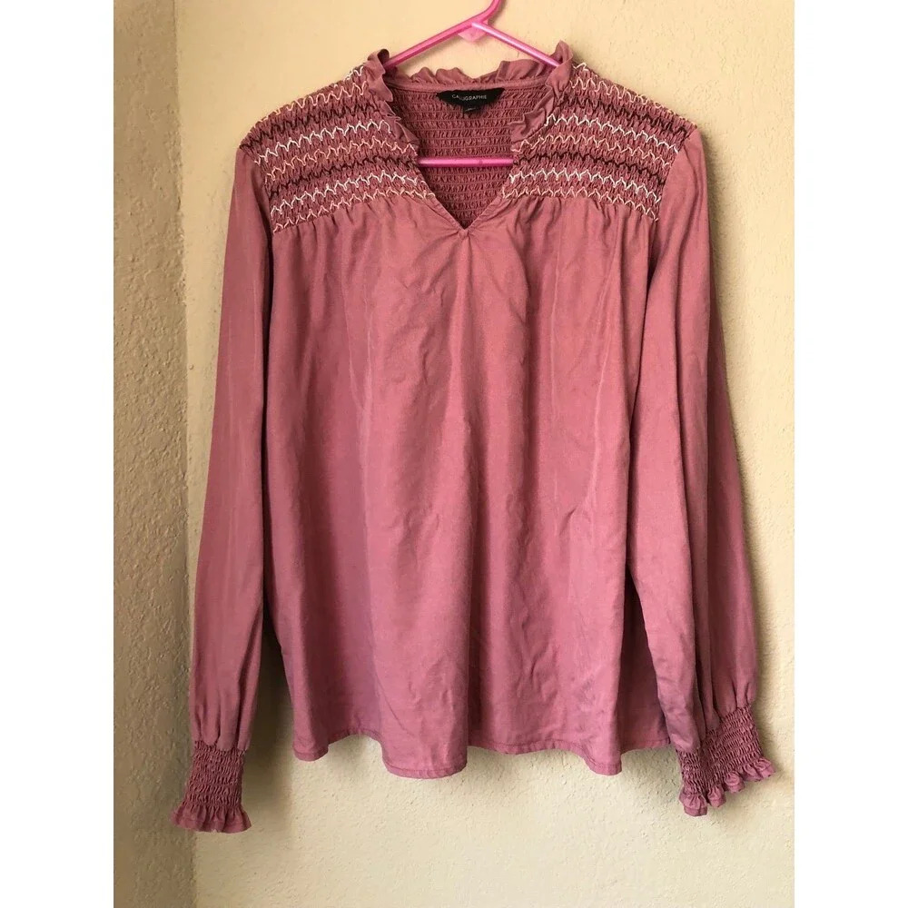 Anthropologie Pink Smocked Blouse